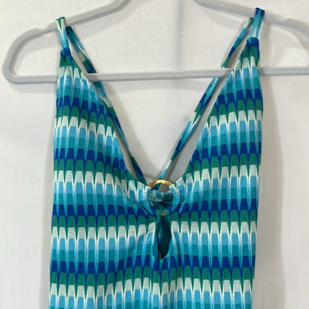 Trina Turk One-piece Swimsuit Size 12 NWT Multi Aqua Blue Print - Picture 4 of 13